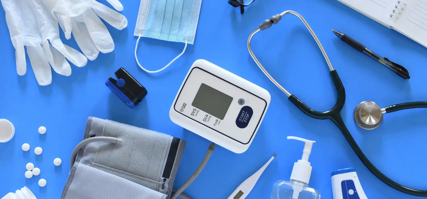Medical equipment including a stethoscope and blood pressure monitor representing ambulatory medical transportation in Alexandria, Virginia