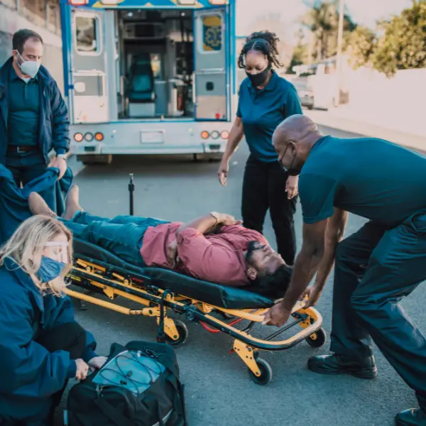 Image illustrating non-emergency stretcher transportation for a patient who needs to travel lying down